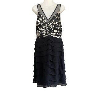 Scarlett Nite Womens Ruffled Tiered Cocktail Dress Sz 12 Elegant Classic